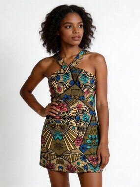 ZARA | Aztec Modern Halter Mini Dress Sz M